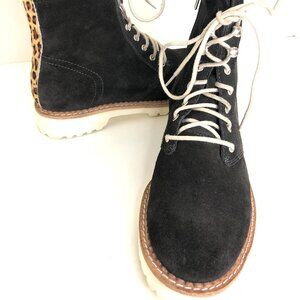 Dolce Vita "Avena" Combat Boots in Anthracite Suede with Leopard Calf Hair Sz. 7